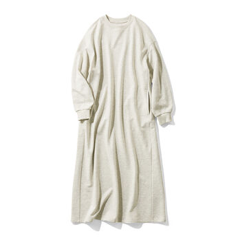 Live in comfort［リブインコンフォート］ | 【LL～4Lの低身長/高身長さん向けサイズ】栞里ちゃんとつくった着心地らくちん裏毛デザインワンピース アイボリー オートミール 白