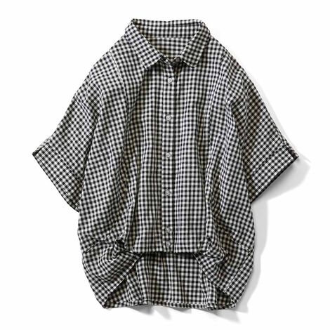 ふんわり ダブルガーゼ ナチュラル シャツ ギンガム チェック