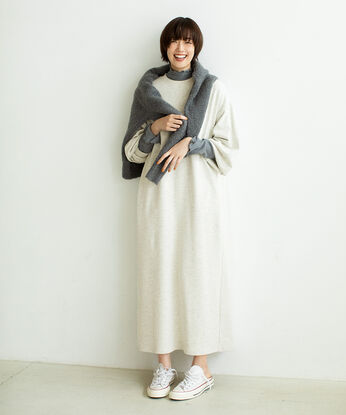 Live in comfort［リブインコンフォート］ | 【LL～4Lの低身長/高身長さん向けサイズ】栞里ちゃんとつくった着心地らくちん裏毛デザインワンピース アイボリー オートミール 白