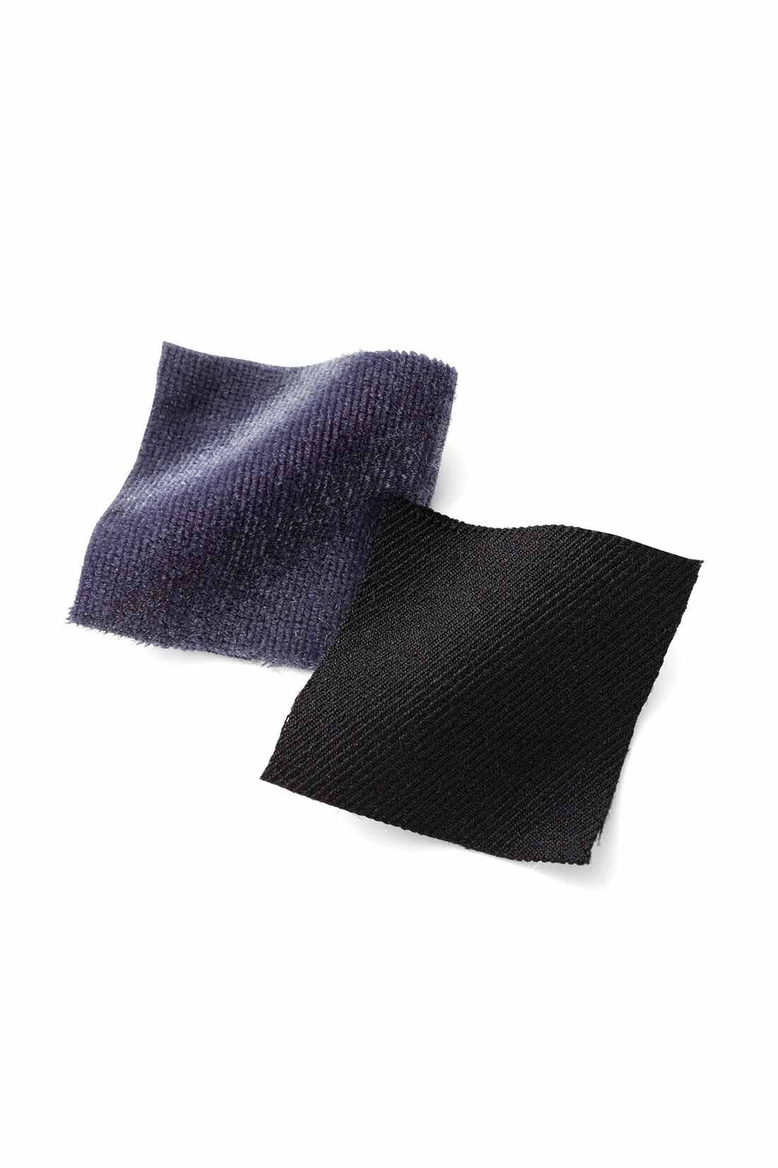 Live in comfort［リブインコンフォート］|リブ イン コンフォート 大人の上品キャミワンピースコーデセット〈グレイッシュブルー×ブラック〉|トップスは光沢のあるストレッチベロア素材。一枚で着られるやわらかさと、ほどよい厚み。ワンピはほどよい厚みの布はく。どちらもしわになりにくい。