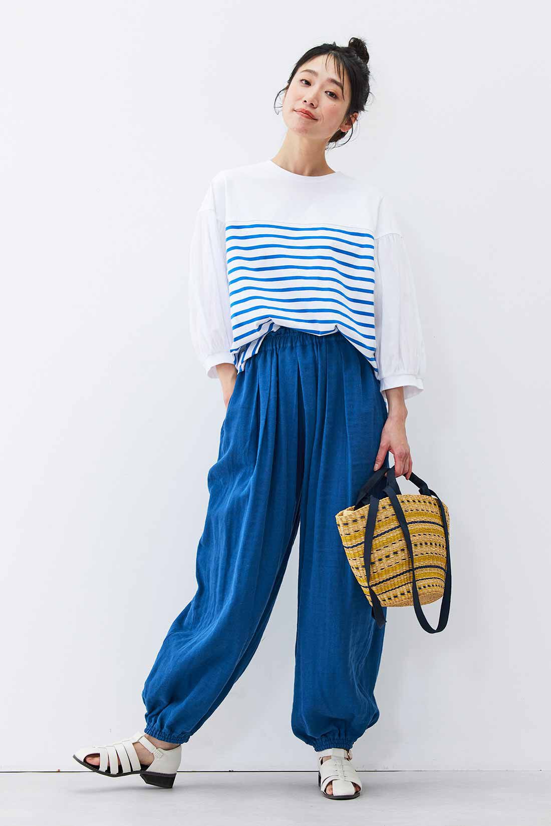Live in comfort［リブインコンフォート］|Live love cotton（R）プロジェクト　リブ イン コンフォート　一枚でサマになる袖布はく ボーダートップス〈ホワイト×ブルー〉