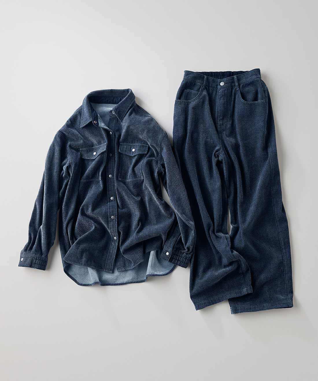 Live in  comfort|リブ イン コンフォート 両面起毛で着心地やわらか はくだけで様になるシェニールデニムパンツ〈インディゴ〉