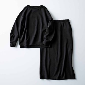 Live in  comfort | くぼっち ハリ感 伸びる きれい見え カットソー セットアップ ブラック