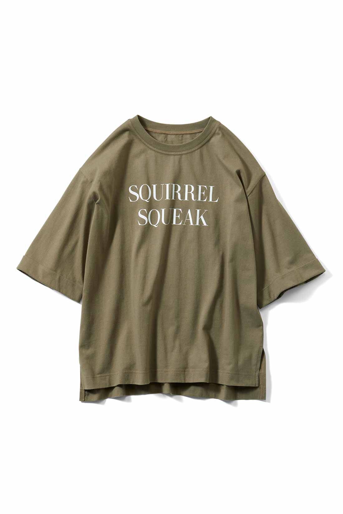 Live in  comfort|リブ イン コンフォート×500色の色えんぴつコラボ トルコオーガニックコットン五分袖Tシャツ【まとめ買いキャンペーン】|〈カーキ〉SQUIRREL SQUEAK　リスたちのガールズトーク色