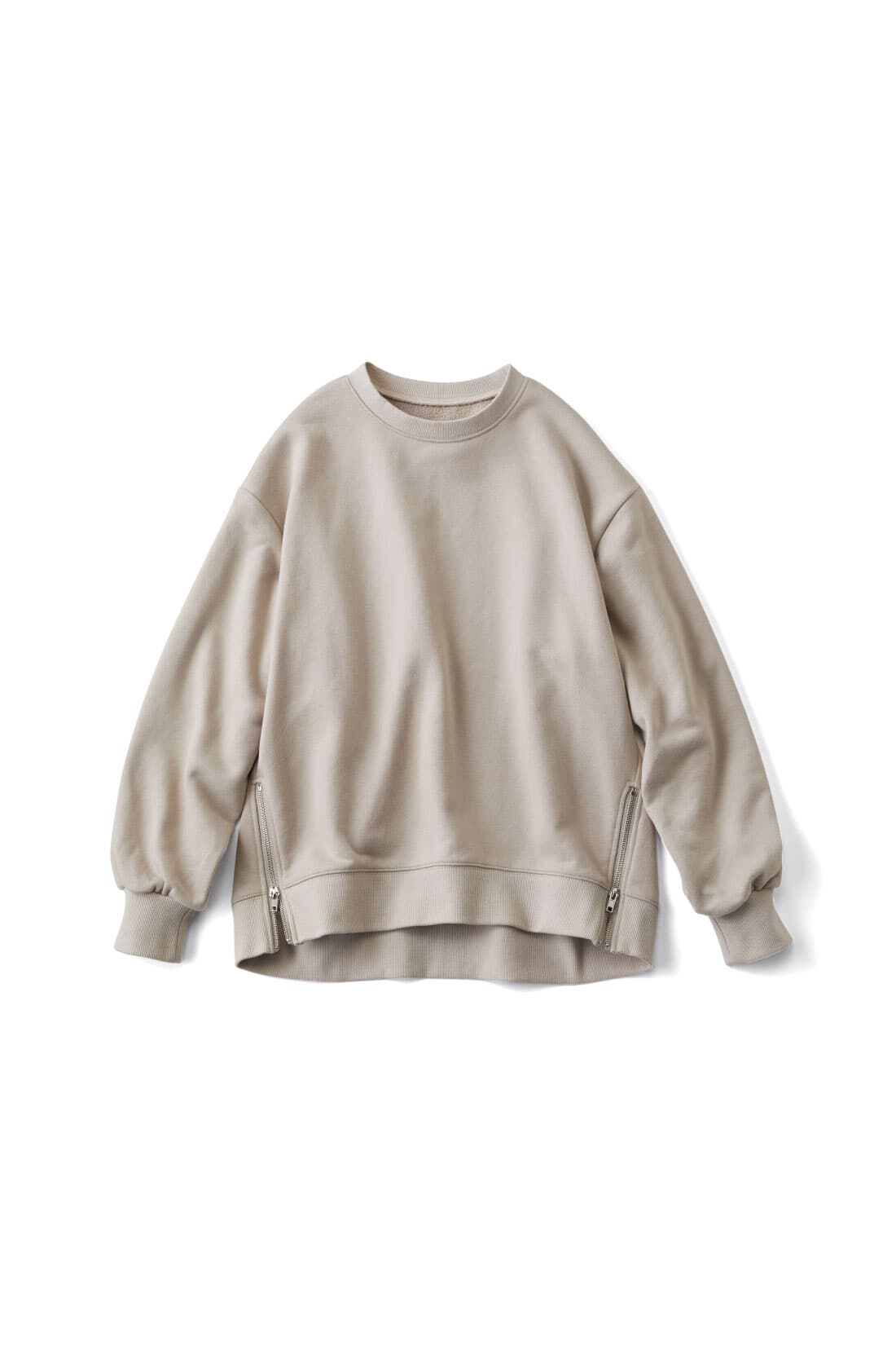 Live in  comfort|リブ イン コンフォート　Ｌｉｖｅ　Ｌｏｖｅ　ＣｏｔｔｏｎⓇプロジェクト　大人っぽく着られる　すそファスナースウェットトップス 〈ネイビー〉|グレイッシュベージュ