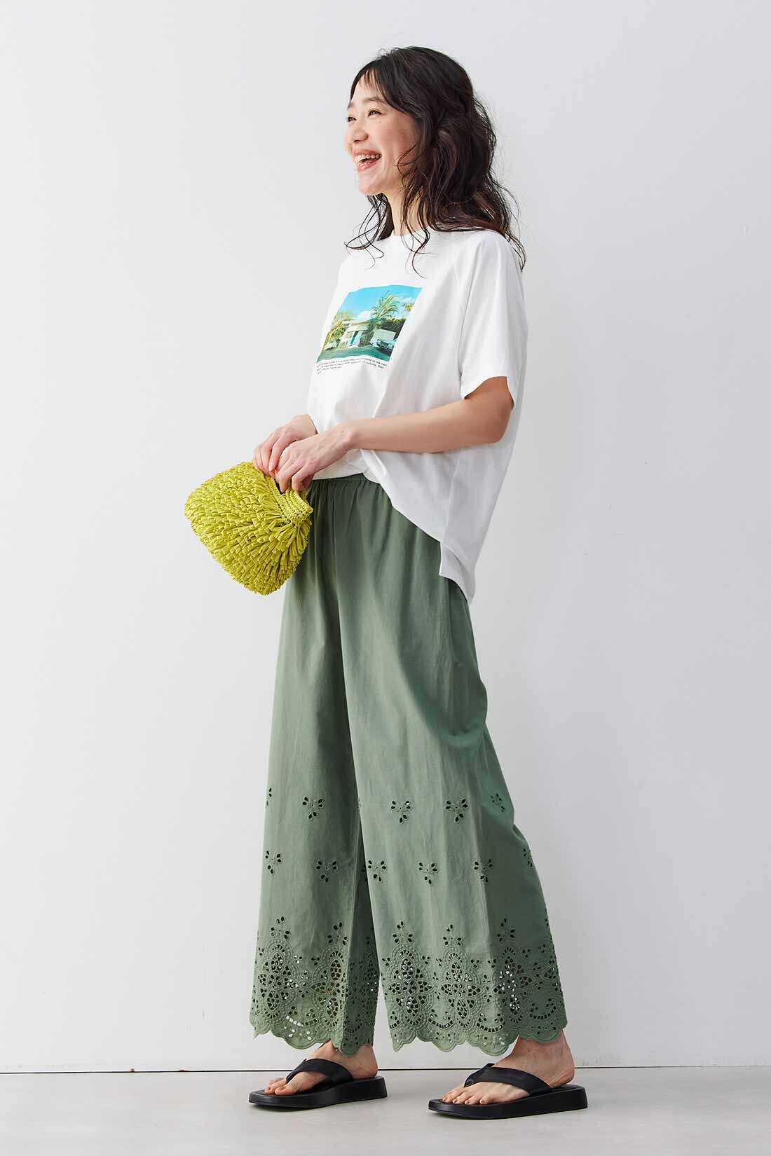 Live in  comfort|リブ イン コンフォート　はまじとコラボ 足もとが華やぐ 豪華なレースガウチョパンツ〈ホワイト〉
