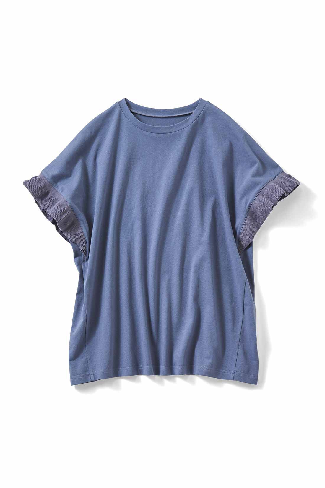 Live in  comfort|リブ イン コンフォート 汗じみ軽減加工の華やぎフリルTシャツの会|ブルー