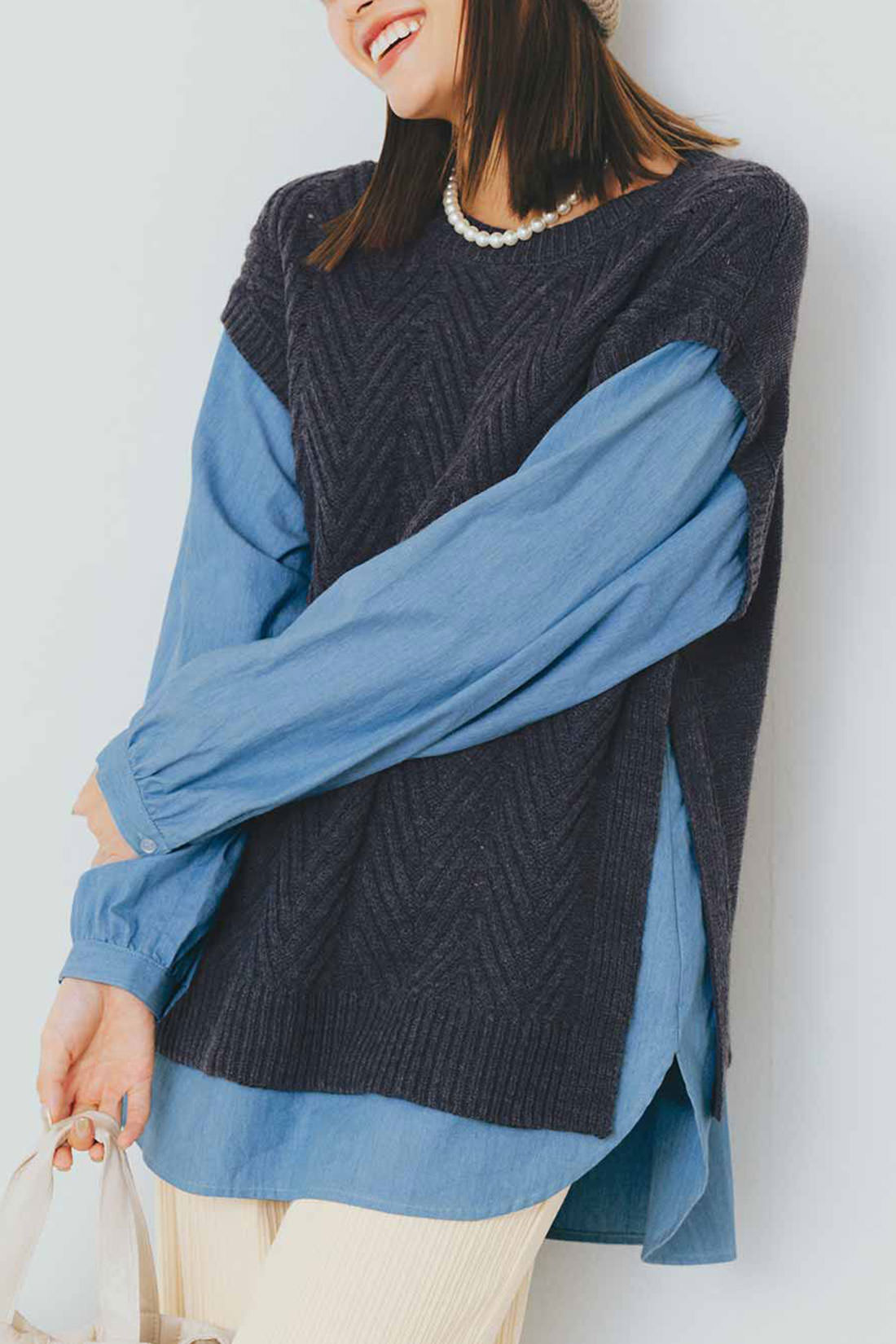 Live in comfort［リブインコンフォート］|リブ イン コンフォート 着心地らくちん！ 知的なシャツドッキングニットチュニック