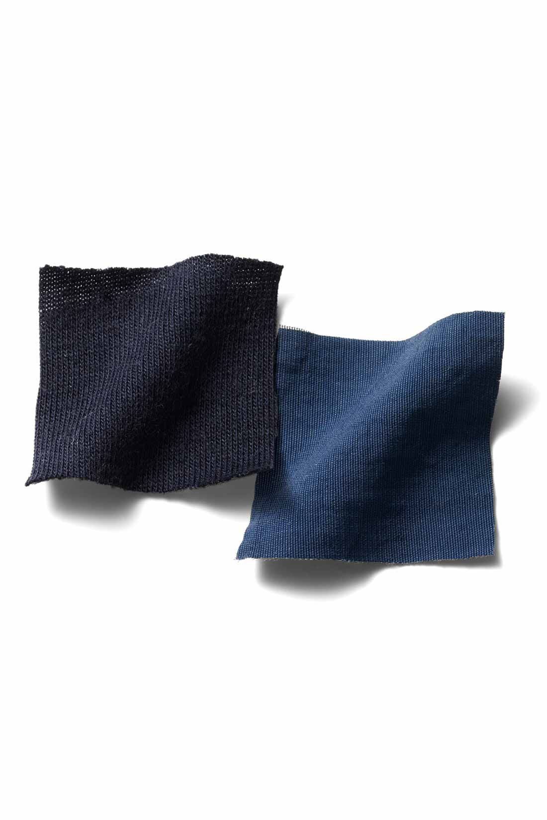 Live in comfort［リブインコンフォート］|リブ イン コンフォート 汗じみ軽減加工のカットソー×軽やかナイロン素材の切り替えワンピース|伸びやかなカットソーと軽やかで張り感のあるナイロン素材をドッキング。
