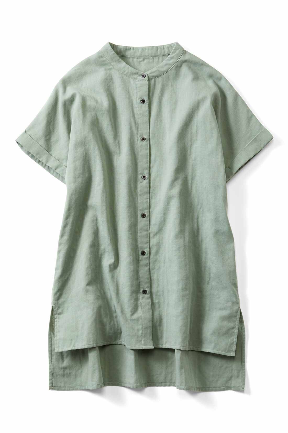 Live in  comfort|リブ イン コンフォート ふんわり軽やかダブルガーゼ 上品フレンチブラウス〈ライトグリーン〉