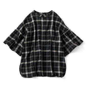 Live in  comfort | 涼やか コットン混 チェックプルオーバーブラウス