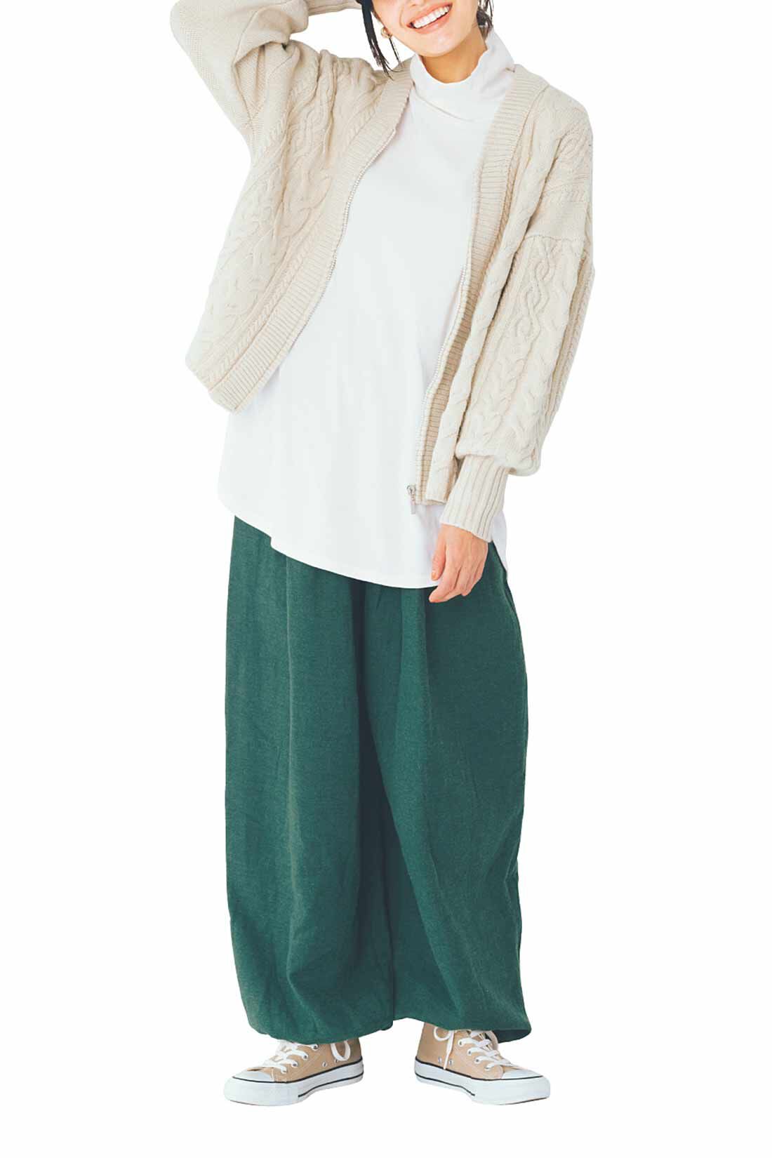 リブ イン コンフォート　動きやすくて暖かい！ ふわふわコットンネル起毛の裏ガーゼぽんわりパンツ〈チャコール杢〉