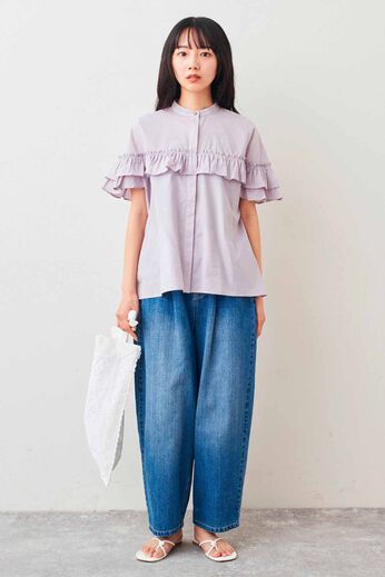 Live in comfort［リブインコンフォート］ | コットンローン 大人 フリル 半袖 ブラウス ラベンダー パープル 紫