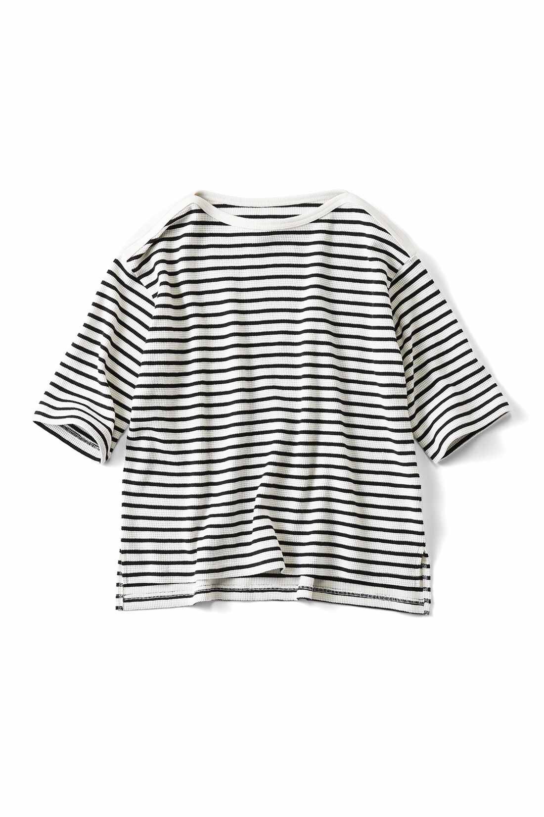 Live in comfort［リブインコンフォート］|リブ イン コンフォート Live love cotton（R）プロジェクト 肌心地やわらかな 大人ボーダーワッフルトップスの会|ホワイト