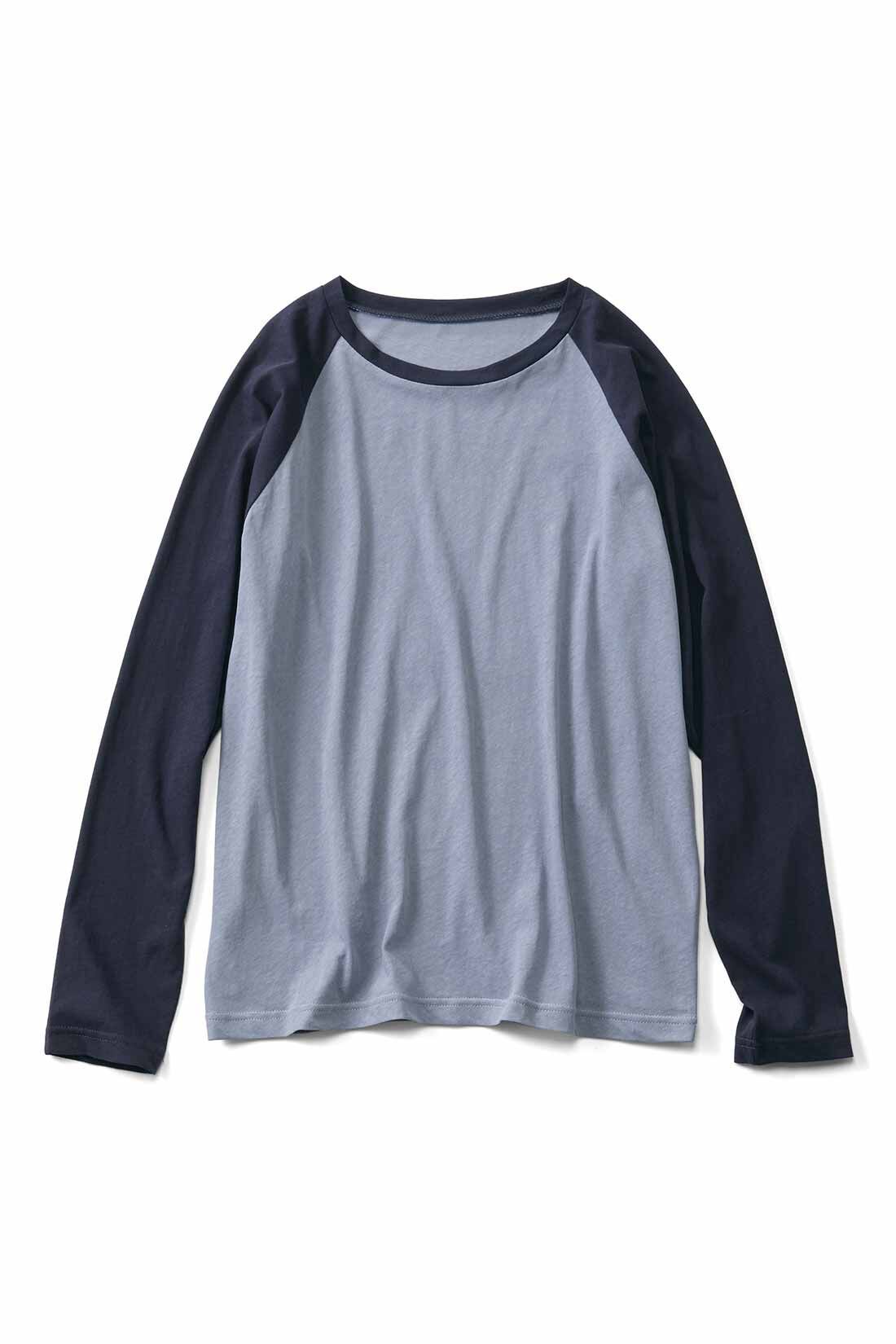 Live in comfort［リブインコンフォート］|リブ イン コンフォート 着ていることを忘れちゃう？ シアーなラグランスリーブトップス〈ブルー〉|ブルー