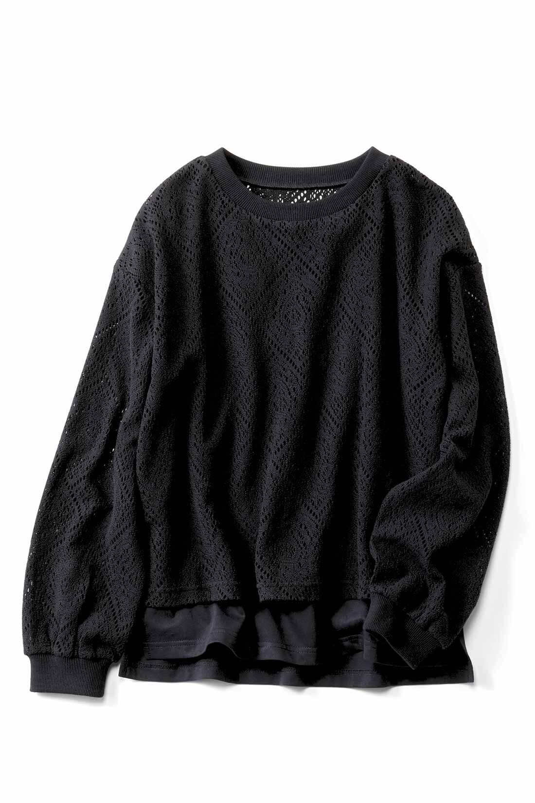 Live in  comfort|リブ イン コンフォート 気持ちも華やぐ レース重ね着カットソーセット〈ブラック〉|ブラック
