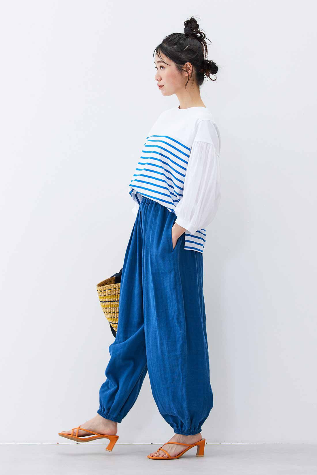 Live in comfort［リブインコンフォート］|Live love cotton（R）プロジェクト リブ イン コンフォート 一枚でサマになる袖布はく ボーダートップス〈ホワイト×ブルー〉