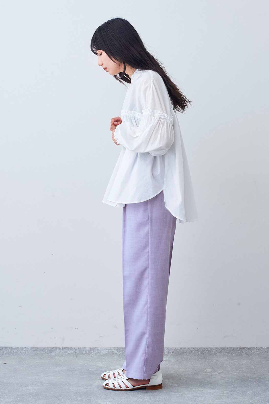 Live in comfort［リブインコンフォート］|リブ イン コンフォート きれい見えだけどらくちん 麻見え素材のイージーパンツ〈ラベンダーパープル〉