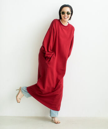 Live in comfort［リブインコンフォート］ | 【LL～4Lの低身長/高身長さん向けサイズ】栞里ちゃんとつくった着心地らくちん裏毛デザインワンピース レッド 赤