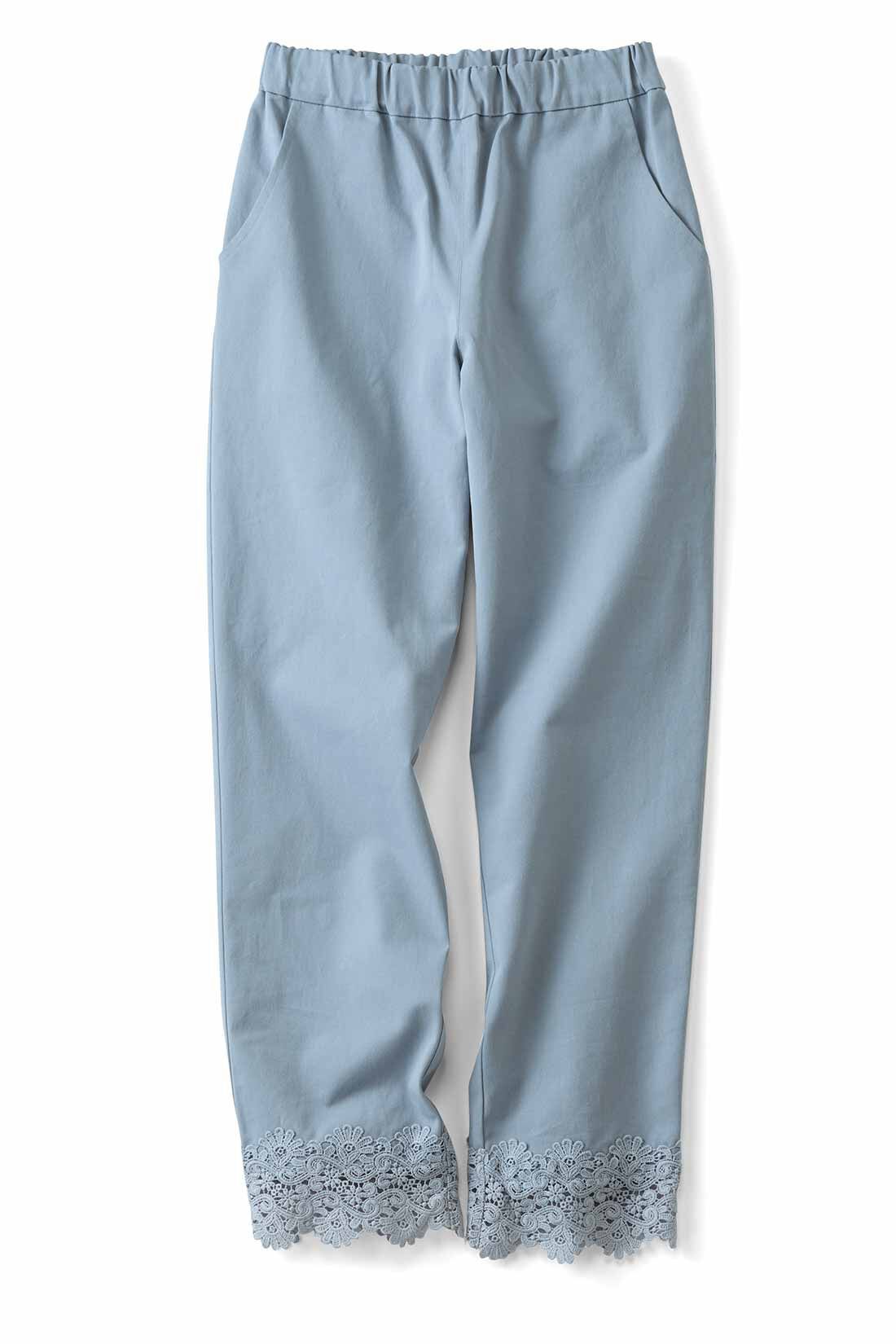Live in comfort［リブインコンフォート］|リブ イン コンフォート ぐーんと伸びてノンストレス！ 足もと華やぐ スーパー伸び軽すそレースパンツの会|ブルー