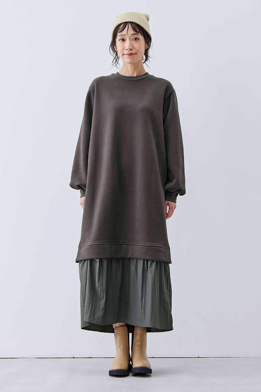 Live in  comfort|リブ イン コンフォート 異素材遣いで品のよい 裏起毛カットソーワンピース