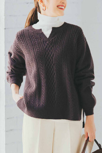 Live in comfort［リブインコンフォート］ | くぼっち 上品 ケーブル編み ニット トップス スカート セットアップ ブラウン 茶