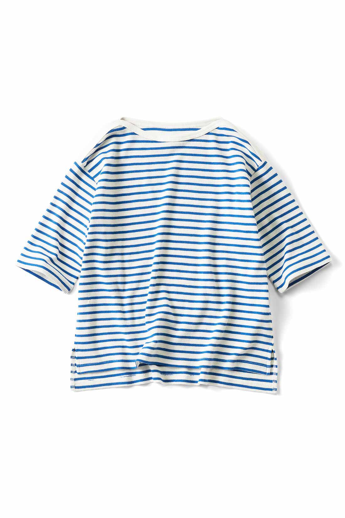 Live in comfort［リブインコンフォート］|リブ イン コンフォート Live love cotton（R）プロジェクト 肌心地やわらかな 大人ボーダーワッフルトップスの会|ブルー