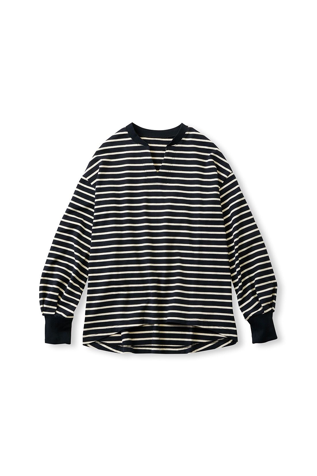 Live in comfort［リブインコンフォート］|Live love cotton（R）プロジェクト　リブ イン コンフォート　インドの刺しゅうガールズとつくった　つながるフラワー　オーガニックコットンボーダートップス〈ブラック×オフホワイト〉|ブラック×オフホワイト
