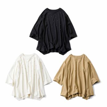 Live in  comfort | キラキラ 立体ビジュー ヘムライン カットソー トップス の会