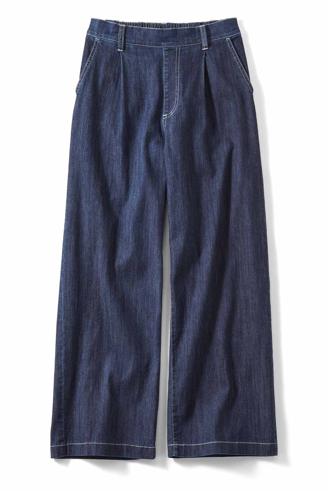 Live in comfort［リブインコンフォート］|リブ　イン　コンフォート　暑い日も涼やかで心地いい！短め丈のワイドデニムパンツ〈ダークブルー〉