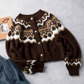 Live in  comfort | 石上さん北欧柄ニットカーディガン〈ＢＲ〉リブ