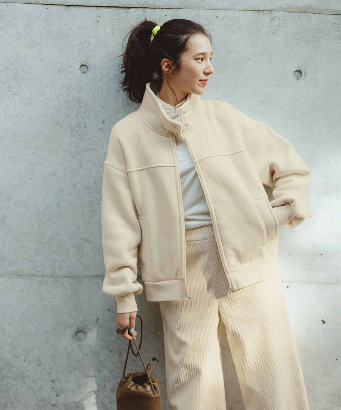 Live in comfort［リブインコンフォート］|リブ イン コンフォート スマートに着られてぬくぬくあったか！ やわらかカットソーの裏ボアブルゾン〈アイボリー〉