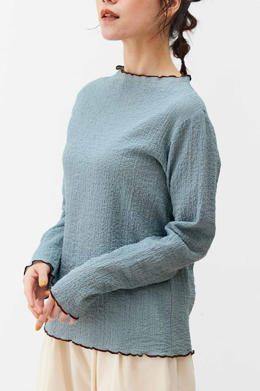 Live in comfort［リブインコンフォート］|リブ イン コンフォート　ちょい足しでオシャレ度アップ！ コットン混のぽこぽこトップス〈ブルー〉