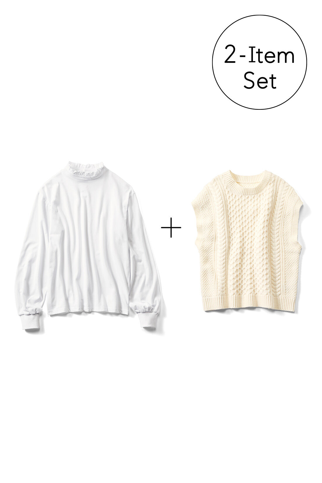Live in comfort［リブインコンフォート］|リブ イン コンフォート 人気スタイリスト 石上美津江さんとつくった カットソートップスとニットベストのセット〈ホワイト＆アイボリー〉