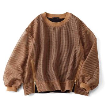 Live in  comfort | くぼっち★ 透け感 涼やか 大人 メッシュ トップス セット ベージュ ブラウン 茶色