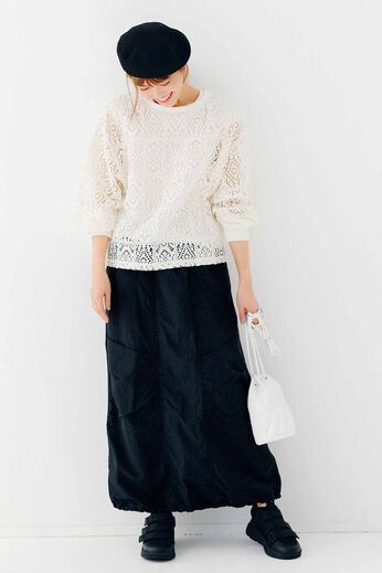 Live in comfort［リブインコンフォート］ | 華やか らくちん インナー付き レース トップス セット アイボリー 白