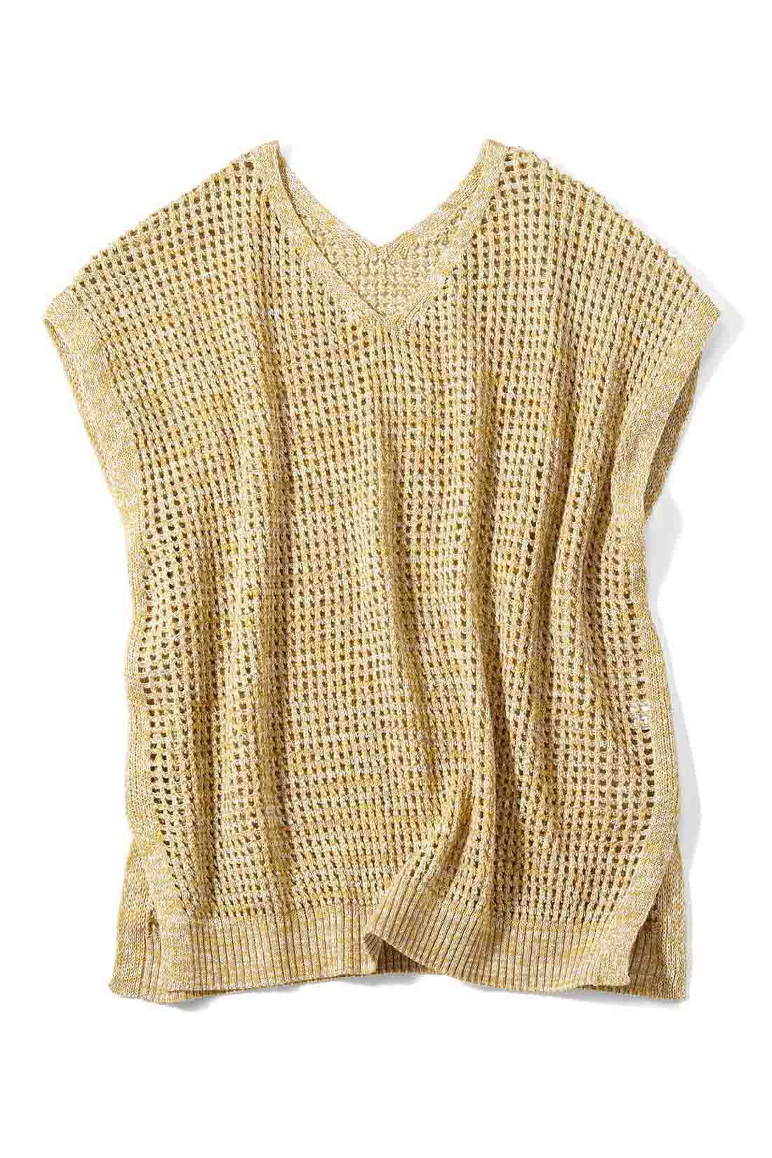 Live in  comfort|リブ イン コンフォート からりとした肌ざわり 麻混透かし編みニットベスト〈イエローメランジ〉