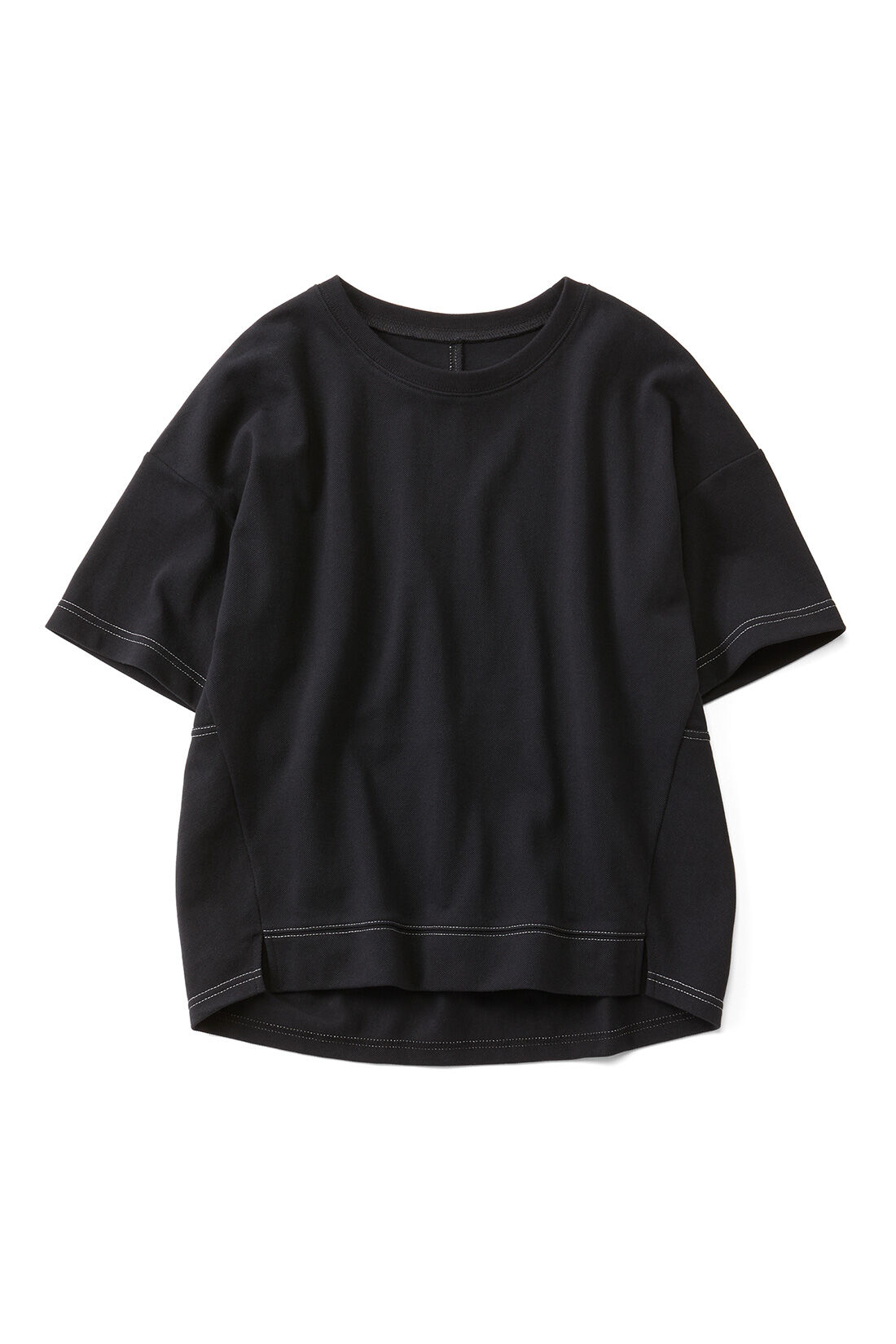 Live in comfort［リブインコンフォート］|リブ イン コンフォート　 シンプルだけどこなれ見え ステッチ遣いのかのこカットソートップス〈ブラック〉|ブラック