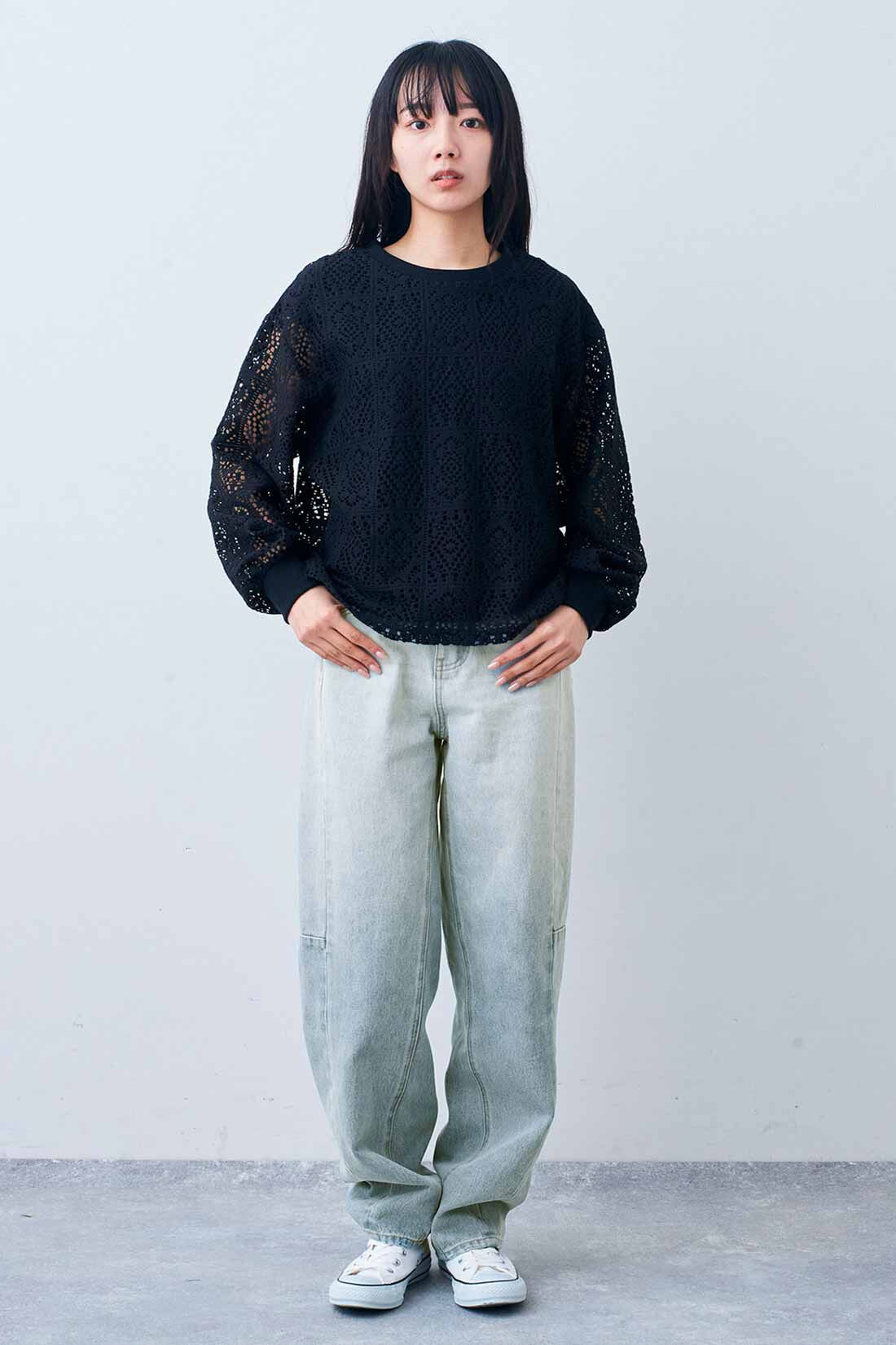 Live in  comfort|リブ イン コンフォート 華やかさとらくちんさを兼ね備えた インナー付きレーストップスセット〈ブラック〉