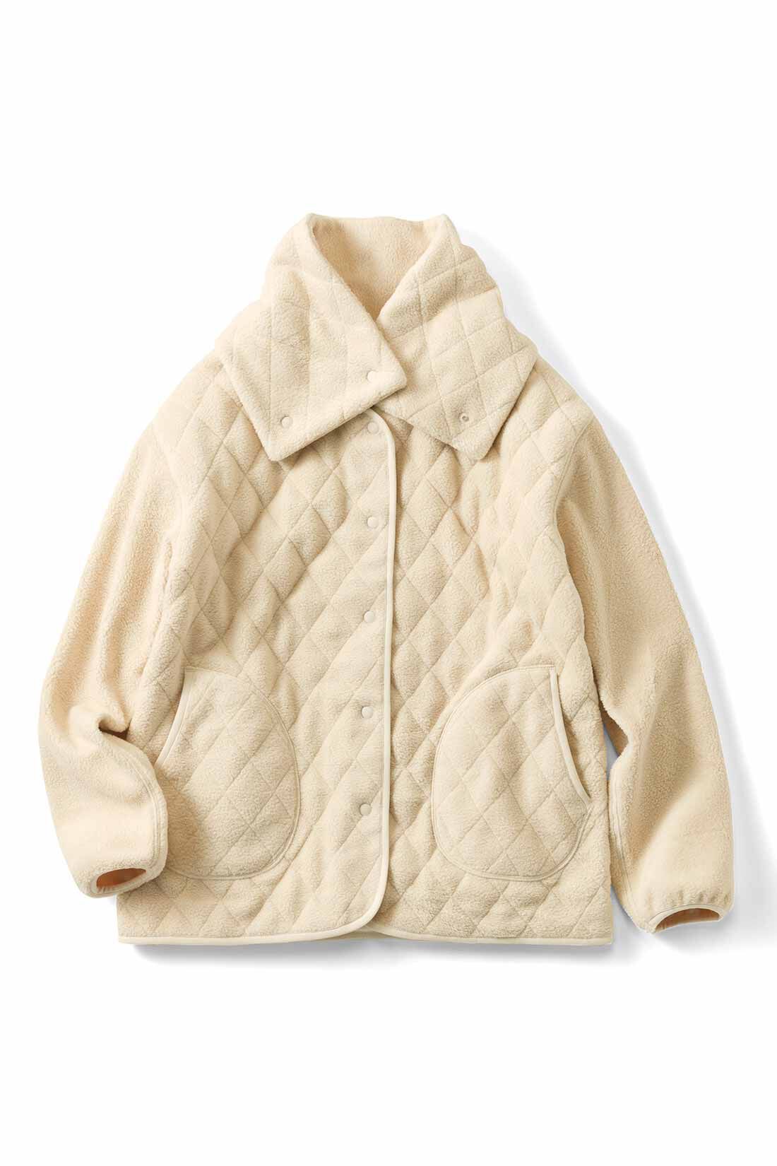 Live in  comfort|リブ イン コンフォート 軽やかフリースのマフラー付きブルゾン〈アイボリー〉