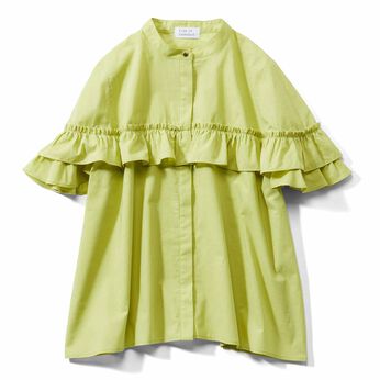 Live in comfort［リブインコンフォート］ | コットンローン 大人 フリル 半袖 ブラウス ライムイエロー 黄色 黄緑