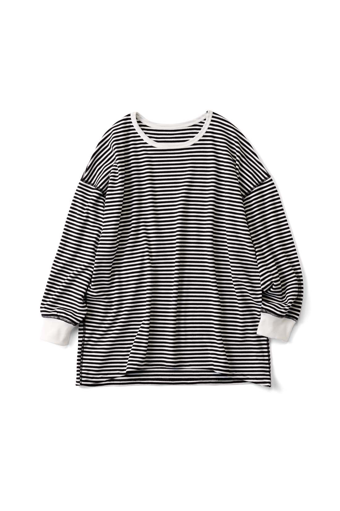Live in comfort［リブインコンフォート］|驚くほどにやわらかくて伸びやかな起毛カットソーボーダートップス〈ミジンボーダー〉【おはだが気になるみんなへ】|ミジンボーダー