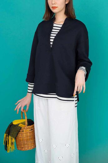 Live in  comfort | 深Ｖネックプルオーバー＆ボーダー〈ＢＫ〉リブイン