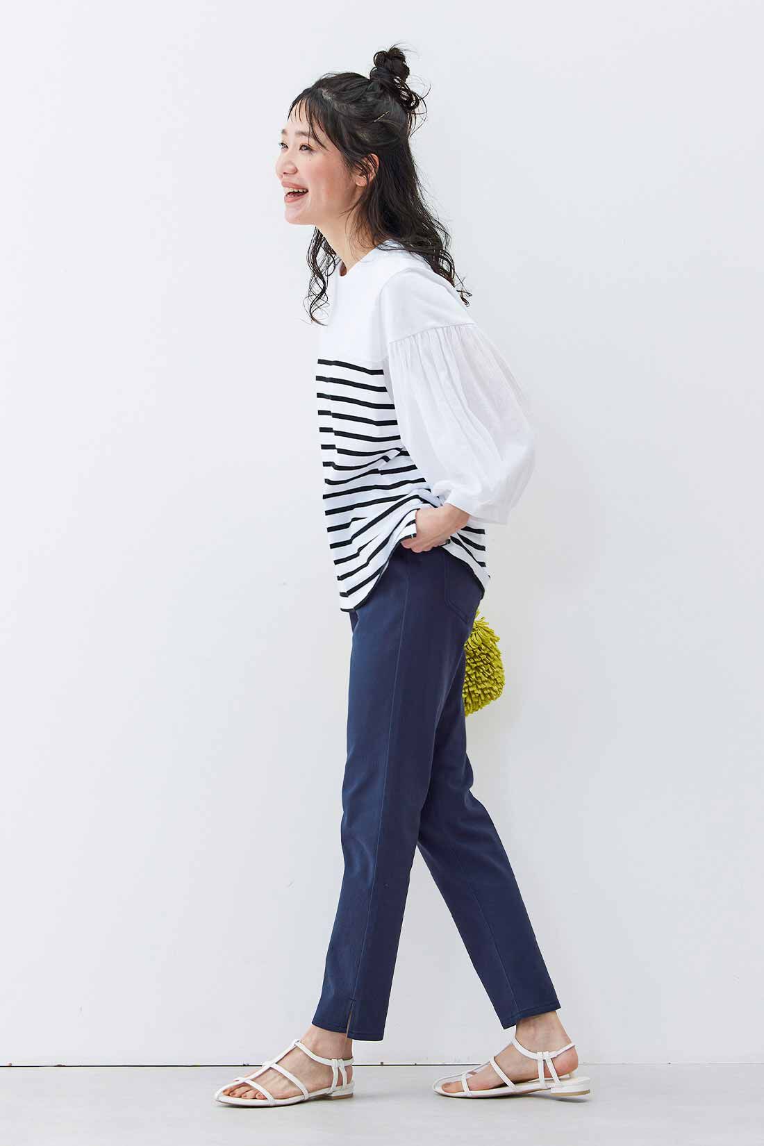 Live in comfort［リブインコンフォート］|Live love cotton（R）プロジェクト リブ イン コンフォート 一枚でサマになる袖布はく ボーダートップス〈ホワイト×ブラック〉