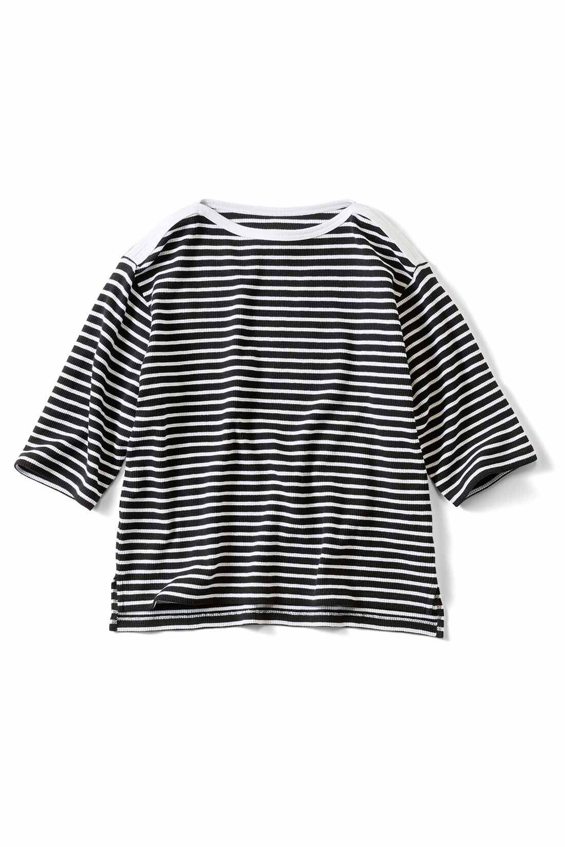 Live in comfort［リブインコンフォート］|リブ イン コンフォート Live love cotton（R）プロジェクト 肌心地やわらかな 大人ボーダーワッフルトップスの会|ブラック