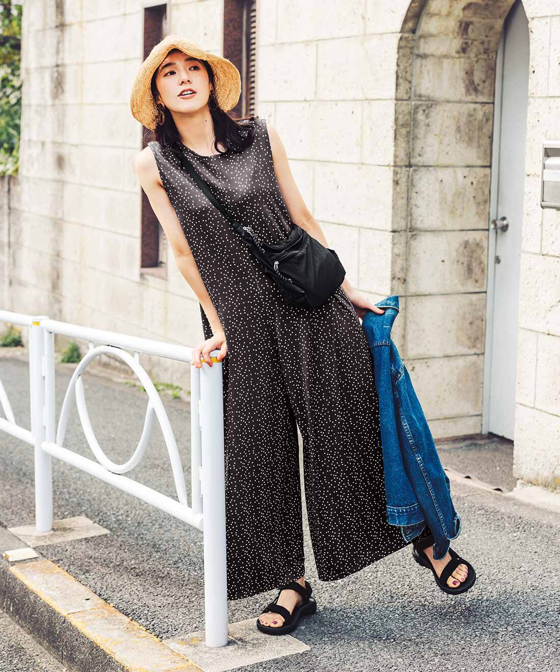 Live in  comfort|リブ イン コンフォート はまじとコラボ 着心地グンと伸びやかな 接触冷感カットソーオールインワン〈アッシュグレー〉