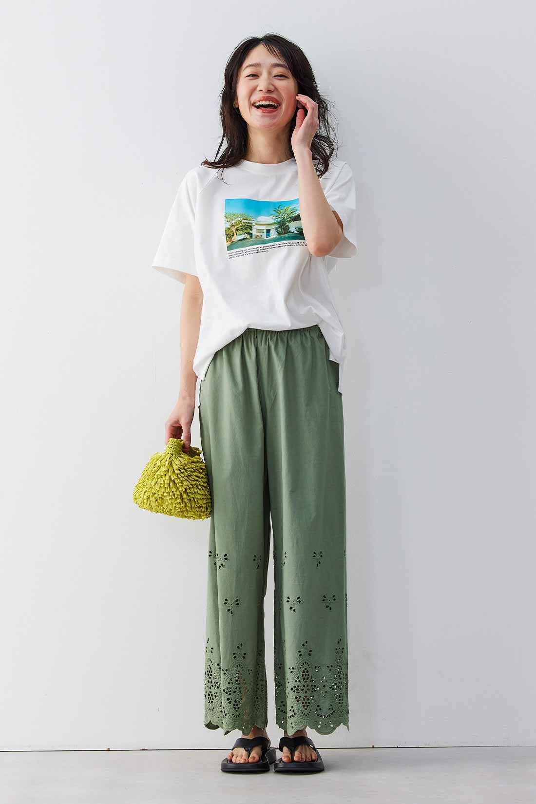 Live in  comfort|リブ イン コンフォート　はまじとコラボ 足もとが華やぐ 豪華なレースガウチョパンツ〈ホワイト〉