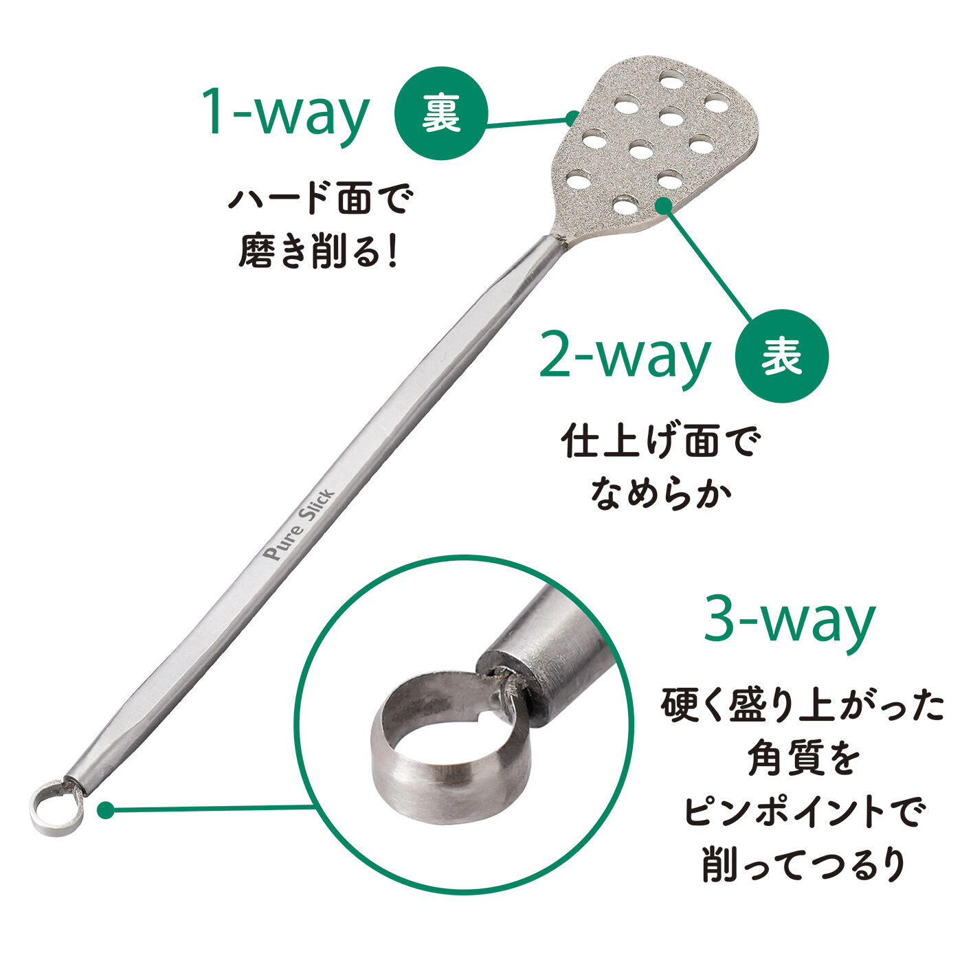 flufeel［フラフィール］|ガサガサ足裏角質　磨いて削って簡単滑らか　3-wayダイヤモンド粒子加工ピュアスリック