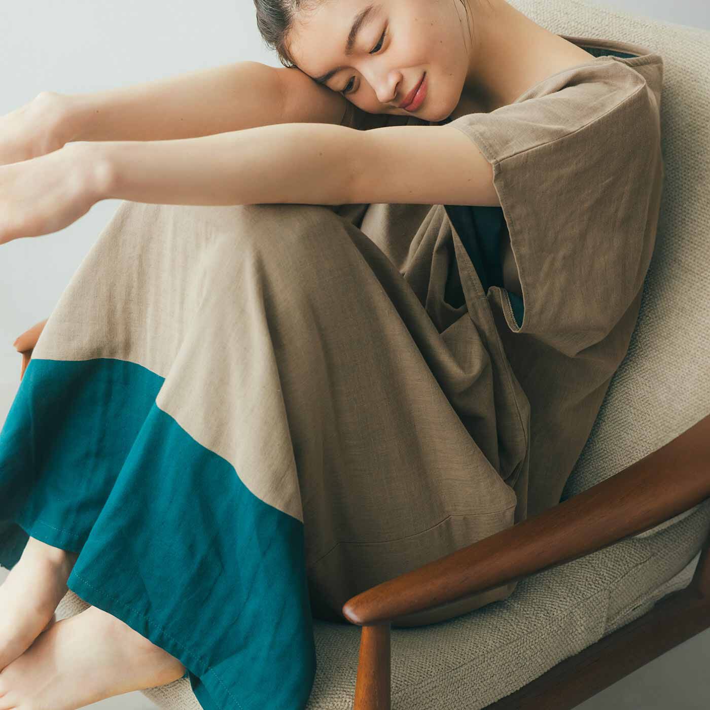 flufeel|お風呂上がりから寝るまでさわやか ダブルガーゼが心地いい 着るバスタオル〈オーガニック/ハンサムバイカラー〉の会