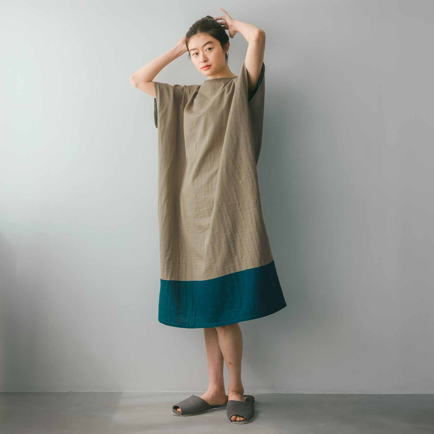 flufeel|お風呂上がりから寝るまでさわやか ダブルガーゼが心地いい 着るバスタオル〈オーガニック/ハンサムバイカラー〉の会